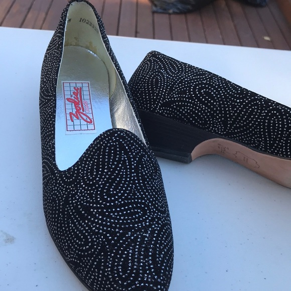 Zodiac Shoes - Zodiac slip on black sparkly wedge size 10 medium shoes vintage chic